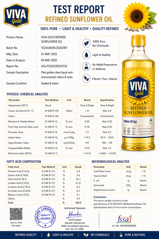 Viva Gold Refined Sunflower Oil 1L