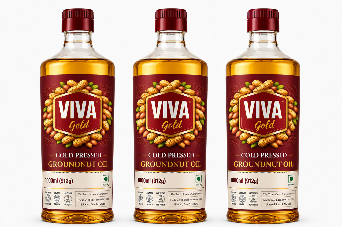 Viva Gold Cold Pressed Groundnut Oil 1L Bottle